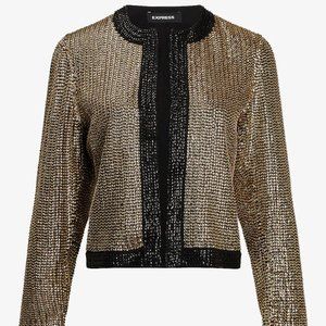 NEW $298 EXPRESS GOLD BLACK ALL SEQUIN BEADED LIMITED BLAZER JACKET S M
